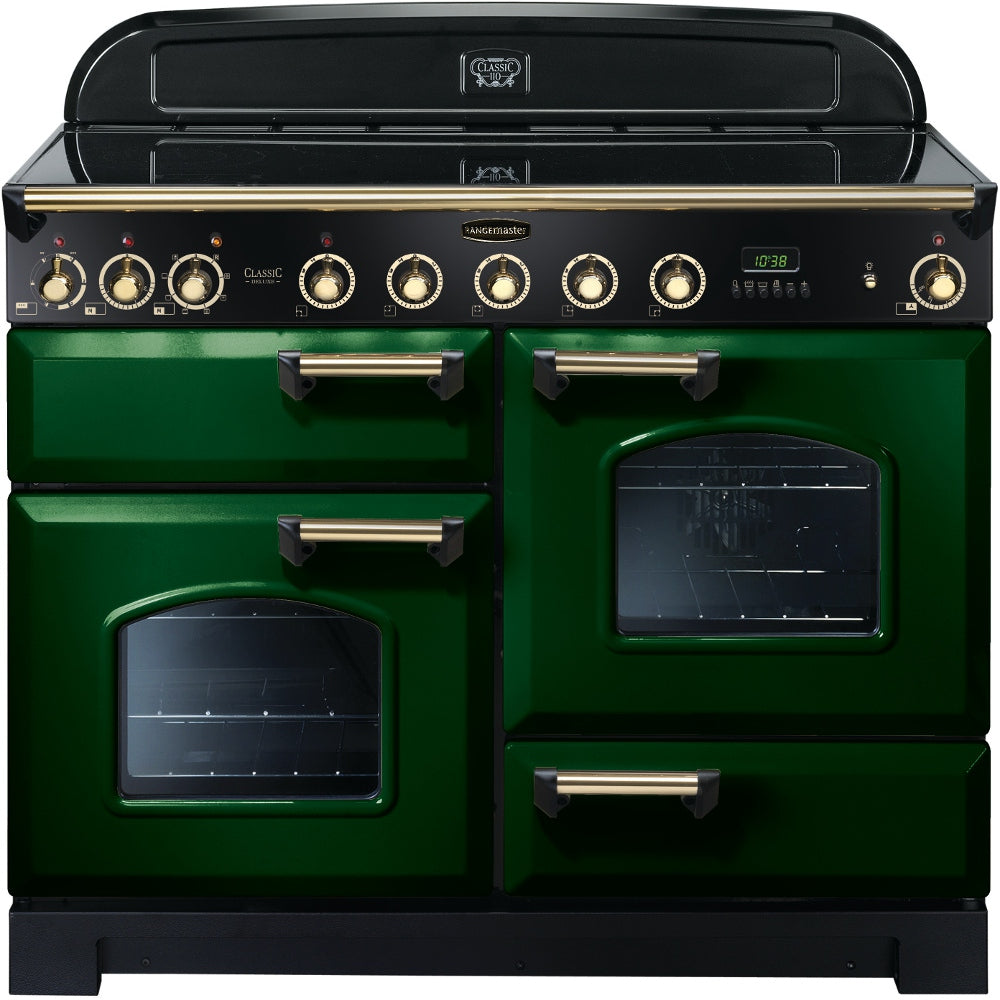 Rangemaster Classic Deluxe CDL110EIRG/B 110cm Electric Range Cooker with Induction Hob - Green/Brass Trim