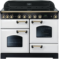 Rangemaster Classic Deluxe CDL110EIWH/B 110cm Electric Range Cooker with Induction Hob - White/Brass Trim