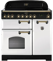 Rangemaster Classic Deluxe CDL90EIWH/B 90cm Electric Range Cooker with Induction Hob - White/Brass Trim