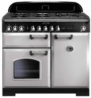 Rangemaster Classic Deluxe CDL100DFFRP/B 100cm Dual Fuel Range Cooker - Royal Pearl/Brass Trim
