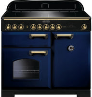 Rangemaster Classic Deluxe CDL100EIRB/B 100cm Electric Range Cooker with Induction Hob - Blue/Brass Trim