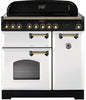 Rangemaster Classic Deluxe CDL90ECWH/B 90cm Electric Range Cooker with Ceramic Hob - White/Brass Trim