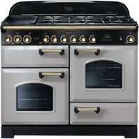 Rangemaster Classic Deluxe CDL110DFFRP/B 110cm Dual Fuel Range Cooker - Royal Pearl/Brass Trim