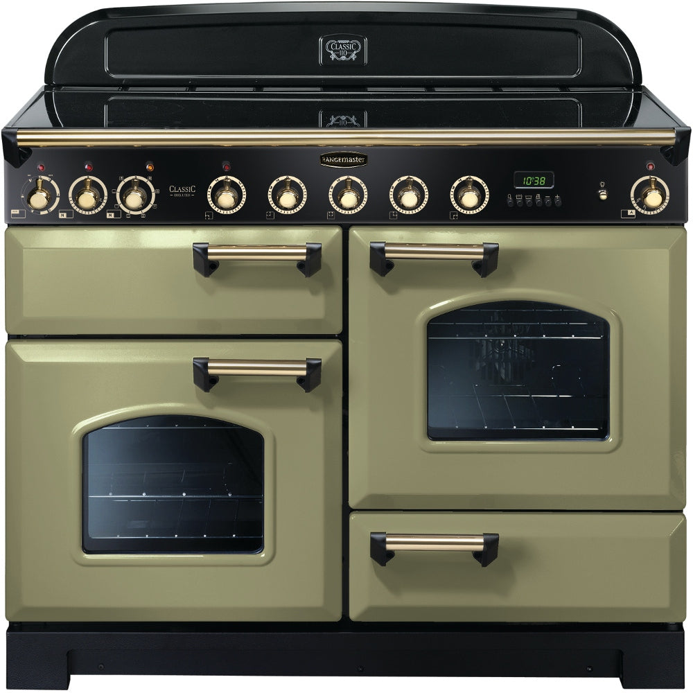 Rangemaster Classic Deluxe CDL110EIOG/B 110cm Electric Range Cooker with Induction Hob - Olive Green/Brass Trim