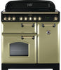 Rangemaster Classic Deluxe CDL90ECOG/B 90cm Electric Range Cooker with Ceramic Hob - Olive Green/Brass Trim