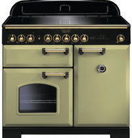 Rangemaster Classic Deluxe CDL100EIOG/B 100cm Electric Range Cooker with Induction Hob - Olive Green/Brass Trim