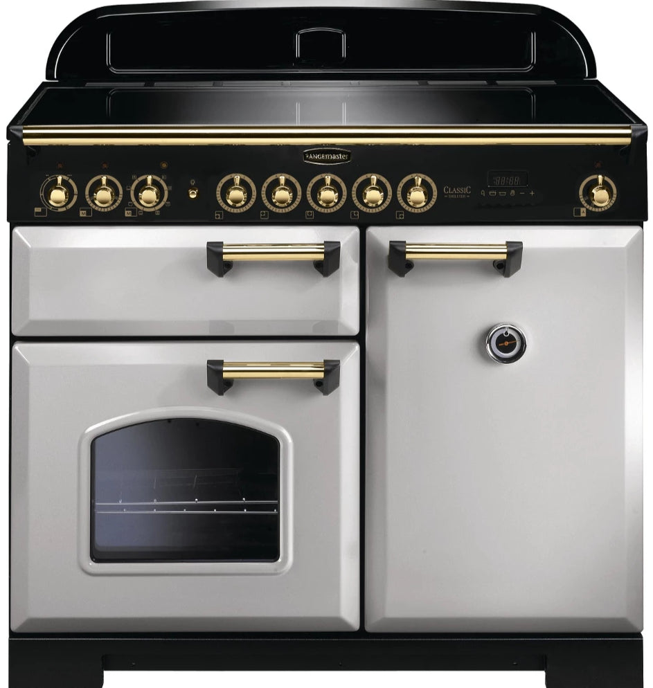 Rangemaster Classic Deluxe CDL100EIRP/B 100cm Electric Range Cooker with Induction Hob - Royal Pearl/Brass Trim