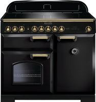 Rangemaster Classic Deluxe CDL100EIBL/B 100cm Electric Range Cooker with Induction Hob - Black/Brass Trim
