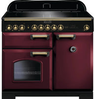 Rangemaster Classic Deluxe CDL100EICY/B 100cm Electric Range Cooker with Induction - Cranberry/Brass Trim