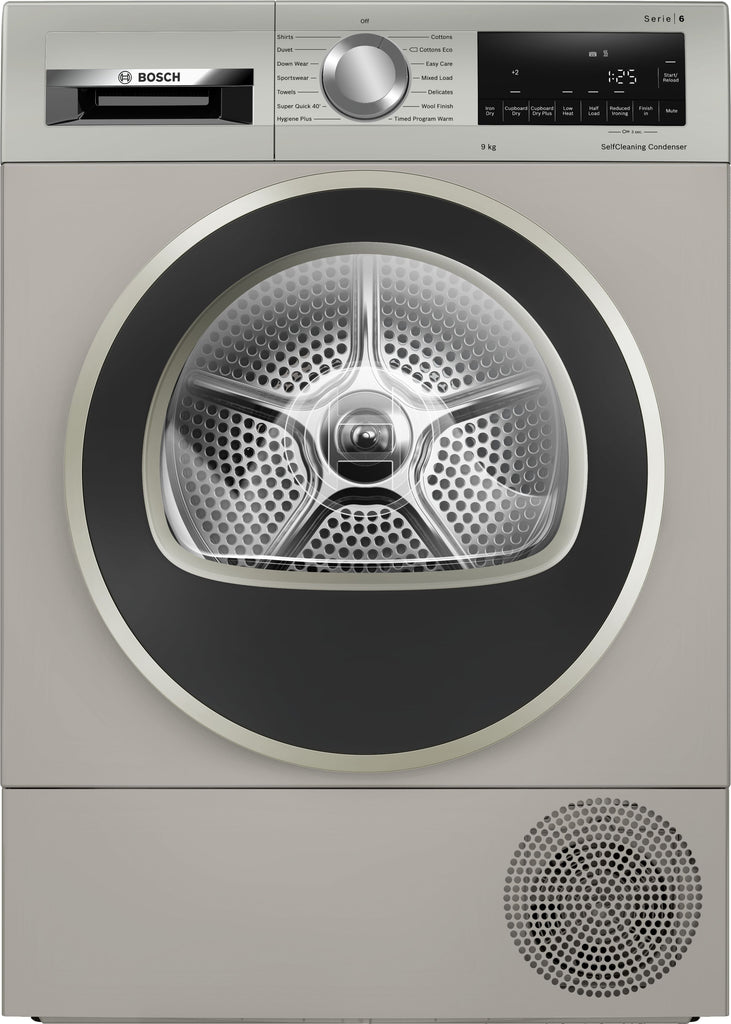 Bosch Serie 6 WQG245S9GB 9Kg Heat Pump Condenser Tumble Dryer With Self Cleaning Condenser - Silver Inox - A++ Rated