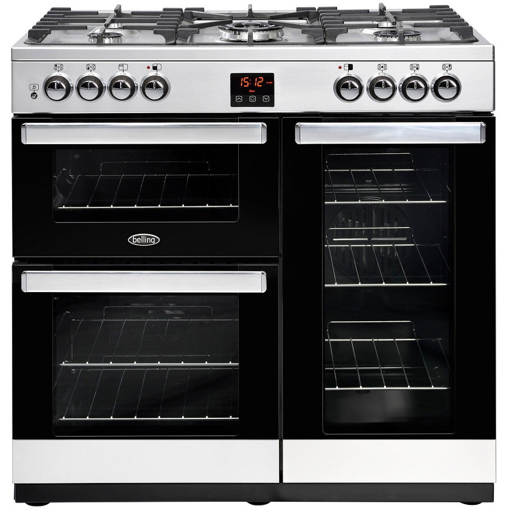 Belling Cookcentre 90DFT Dual Fuel Range Cooker Stainless Steel - Moores Appliances Ltd.