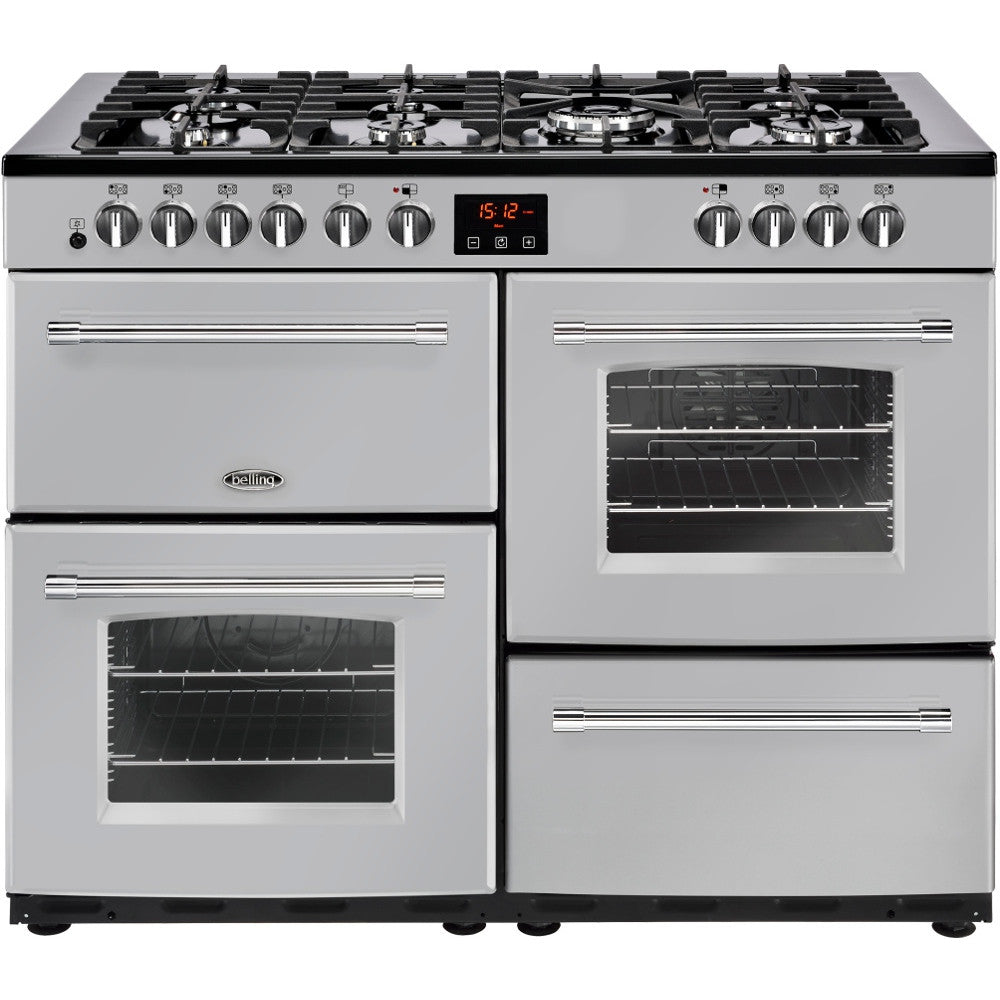 Belling Farmhouse 110DF Dual Fuel Range Cooker Silver - Moores Appliances Ltd.