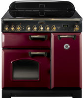Rangemaster Classic Deluxe CDL90ECCY/B 90cm Electric Range Cooker with Ceramic Hob - Cranberry/Brass Trim