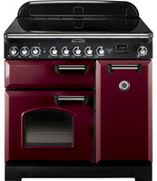 Rangemaster Classic Deluxe CDL90EICY/C 90cm Electric Range Cooker with Induction Hob - Cranberry/Chrome Trim