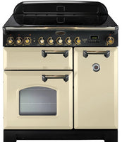 Rangemaster Classic Deluxe CDL90EICR/B 90cm Electric Range Cooker with Induction Hob - Cream/Brass Trim