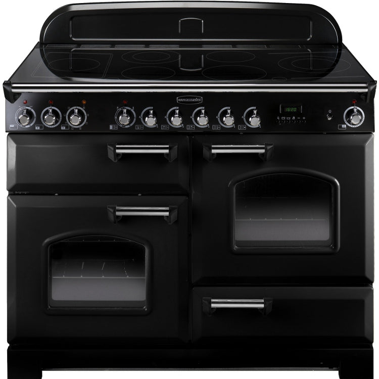 Rangemaster Classic Deluxe CDL110EIBL/C 110cm Electric Range Cooker with Induction Hob - Black/Chrome Trim
