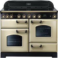 Rangemaster Classic Deluxe CDL110EICR/B 110cm Electric Range Cooker with Induction Hob - Cream/Brass Trim