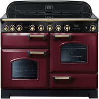 Rangemaster Classic Deluxe CDL110EICY/B 110cm Electric Range Cooker with Induction Hob - Cranberry/Brass Trim