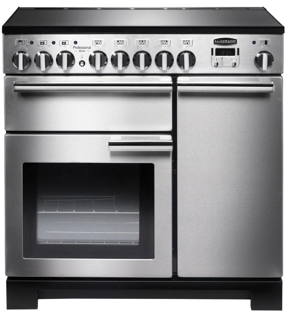 Rangemaster Professional Deluxe PDL90EISS/C 90cm Electric Range Cooker with Induction Hob - Stainless Steel/Chrome Trim