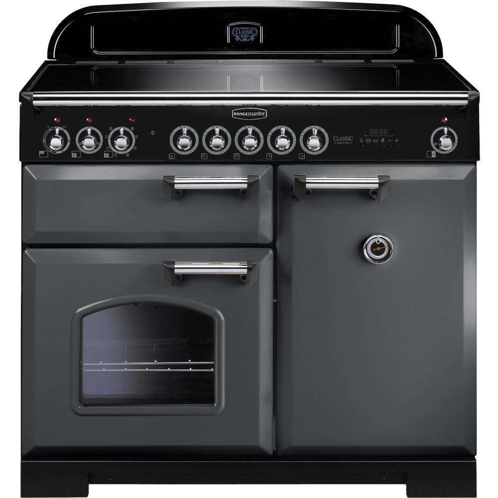 Rangemaster Classic Deluxe CDL100EISL/C 100cm Electric Range Cooker with Induction Hob - Slate/Chrome Trim