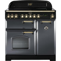 Rangemaster Classic Deluxe CDL90EISL/B 90cm Electric Range Cooker with Induction Hob - Slate/Brass Trim