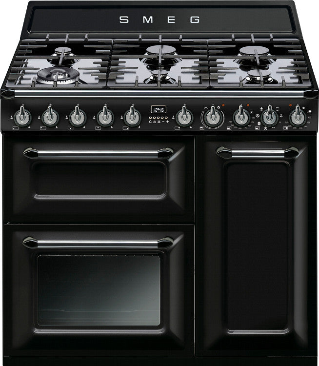 Smeg TR93BL Victoria 90cm Dual Fuel Gloss Black - Moores Appliances Ltd.