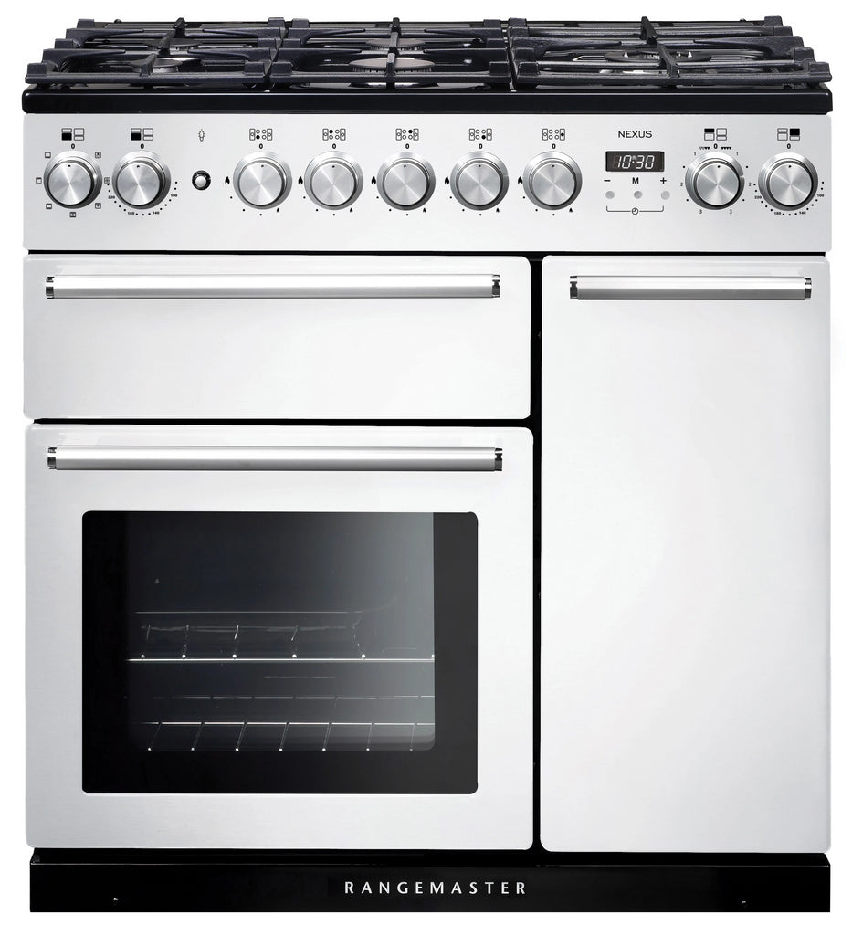 Rangemaster Nexus NEX90DFFWH/C 90cm Dual Fuel Range Cooker - White/Chrome Trim